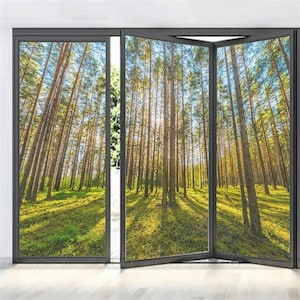 Customized Size Sunny Forest Pattern Privacy Window Film Frosted Static Cling Sun-Blocking Non-glue Decorative Stained Glass Door Film