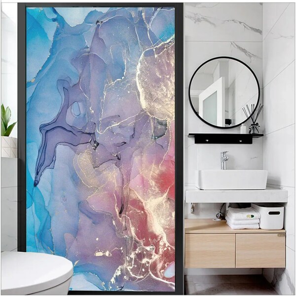 Custom Size Window Film Privacy Marble Background Decorative Glass Sticker Glue-Free Static Cling for Home Decor