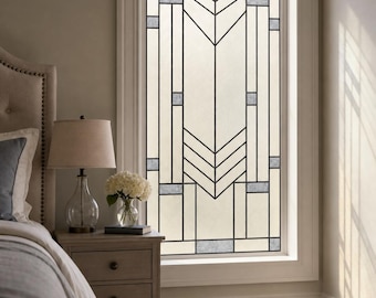 Bedroom Printed Stained Glass Effect Film with Art Deco Chevron, Custom Size Available