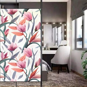 Custom Size Home Privacy Window Film Elegant Bloom Pattern Frosted Stickers Sun Blocking Static cling No Adhesive Bathroom Door Films