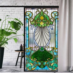 Customized Stained Glass Window Film Decorative Privacy, Heat and UV Control Static Cling Frosted Window Sticker