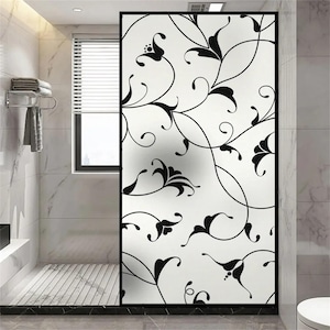 Custom Size Black Flower Vine Pattern Privacy Window Film Frosted Anti-UV Glue-Free Static Cling Glass Door and Window Sticker for Home