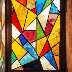 Custom Size Modern Abstract Window Film with Stained Glass Pattern Decorative Privacy Cling for Living Room Bedroom or Office