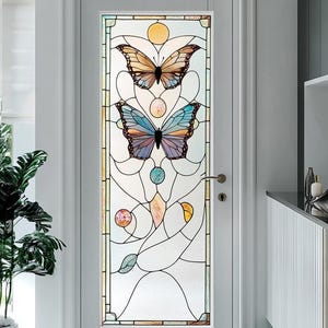 Custom Size Elegant Butterfly Stained Glass Window Privacy Film Colorful Decorative Cling for Bedroom Living Room Bathroom Glass Doors