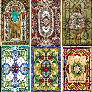 Privacy Static Cling Retro Colorful Stickers Custom Size Stained Glass Window Film Frosted Church Decor