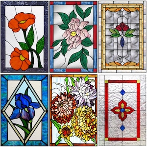 Custom Size Stained Glass Window Film Frosted Vivid Vintage Florals Privacy Glass Film Static Cling No Adhesive Vinly Film Home Decal