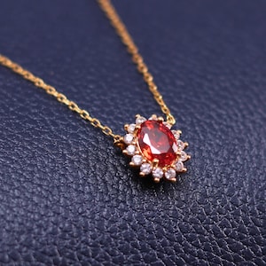 Vintage Garnet Necklace: Sterling Silver Red Crystal Pendant, January Birthstone