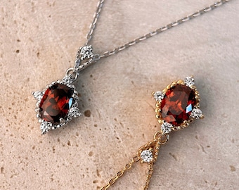 Personalized Ruby Necklace - Perfect for Mother’s Day, 18K Gold Plated 925 Silver, Minimalist Red Gemstone Pendant, Oval Garnet Jewelry