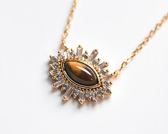 Tiger&#39;s Eye Pendent Necklace, Gemstone pendant necklace, Dainty necklace, Gift Pendant, Women Jewelry