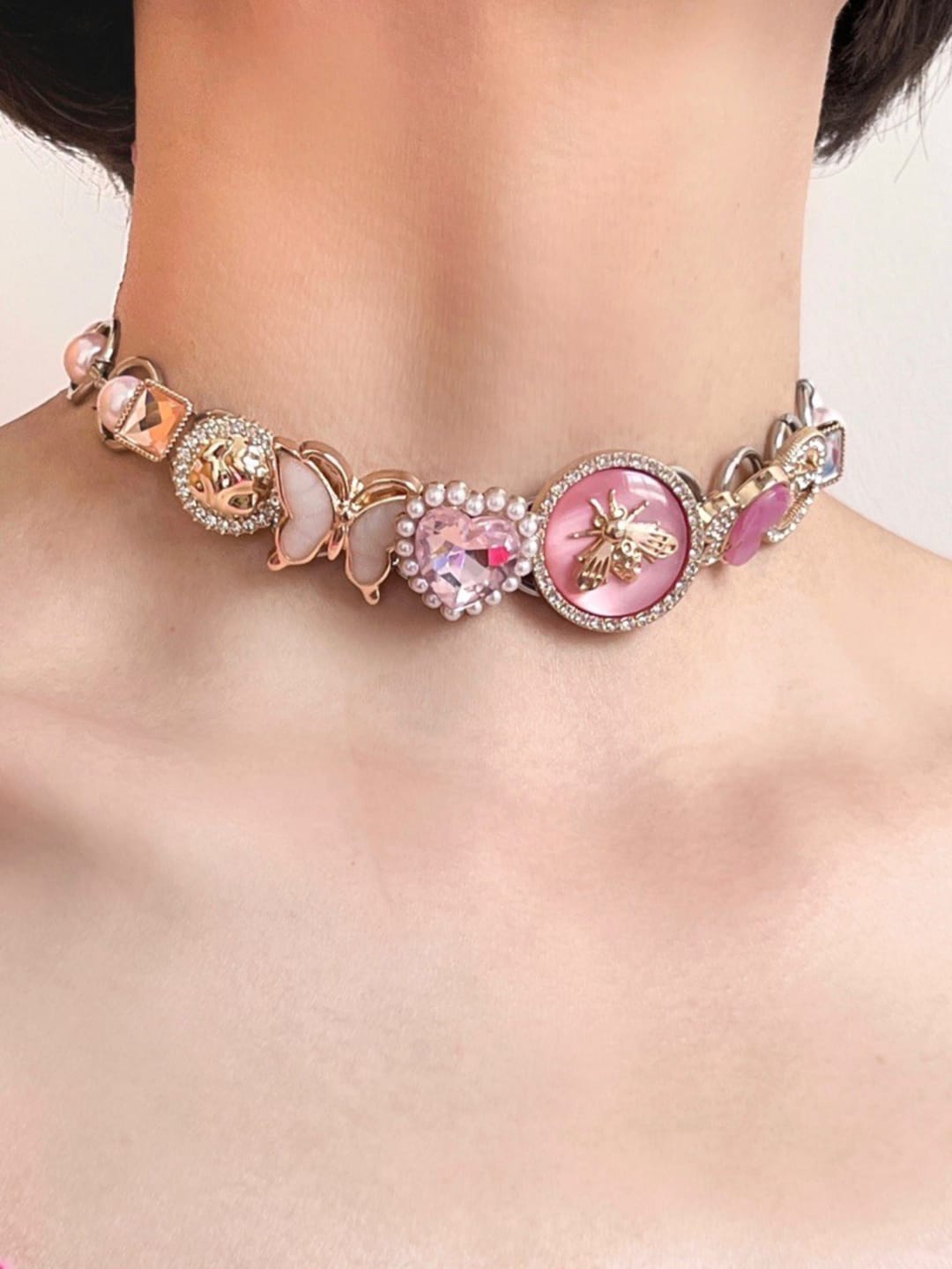 Y2K Choker, Handmade Heart Butterfly Choker, Trendy Choker, Chunky Choker, Gift for Her