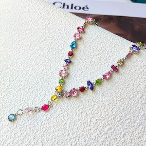 Silver-plated Colorful Crystal Necklace, Silver 925 Necklace, Gemstone Necklace, Y2K Necklace, Gift For Her