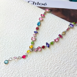 Elegant Gold-Plated Alloy Necklace with Colorful Crystals – Perfect for Gifting