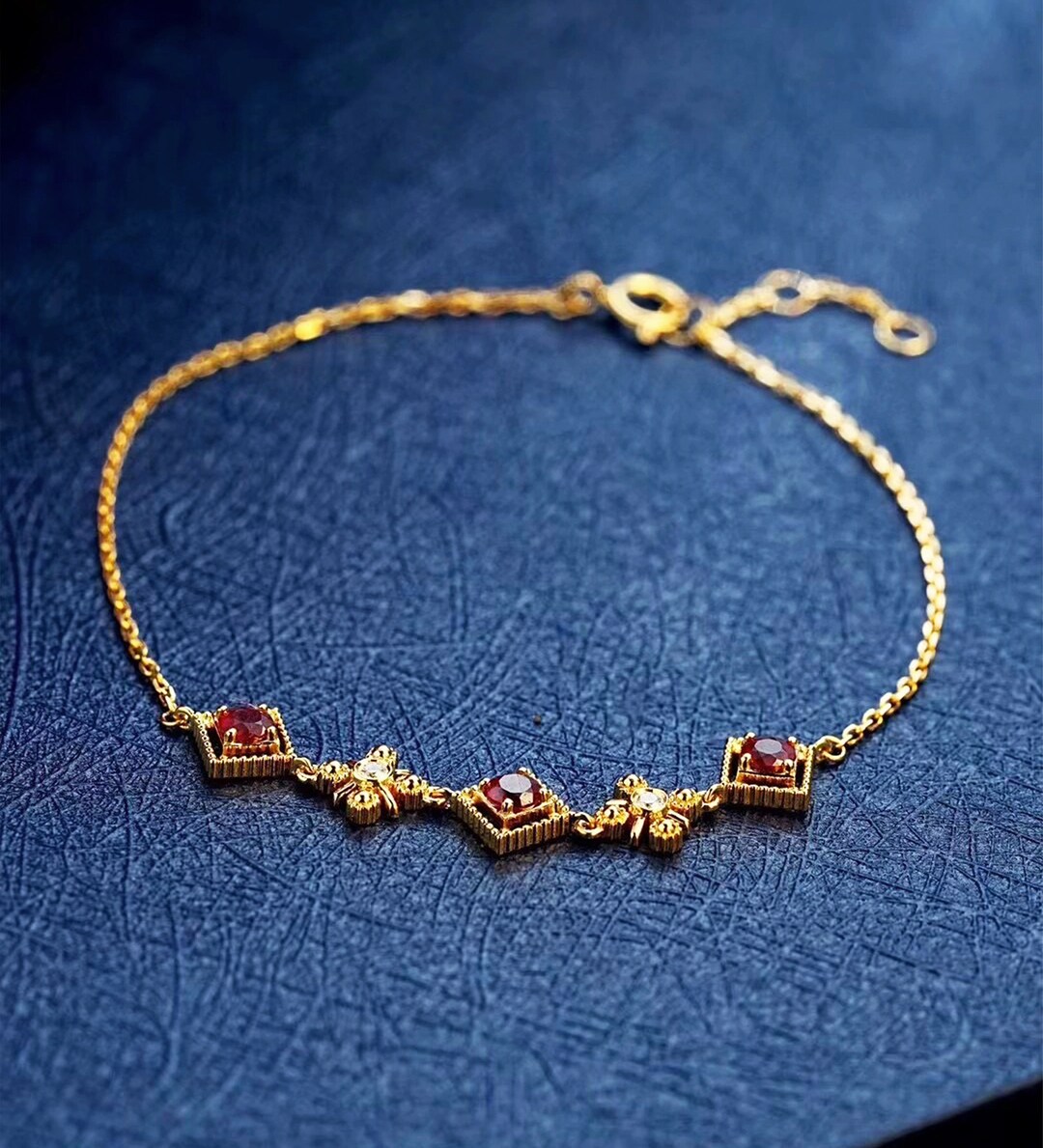 Red Zircon Bracelet, Gold Bracelet With Red Zircon, Minimalist Bracelet