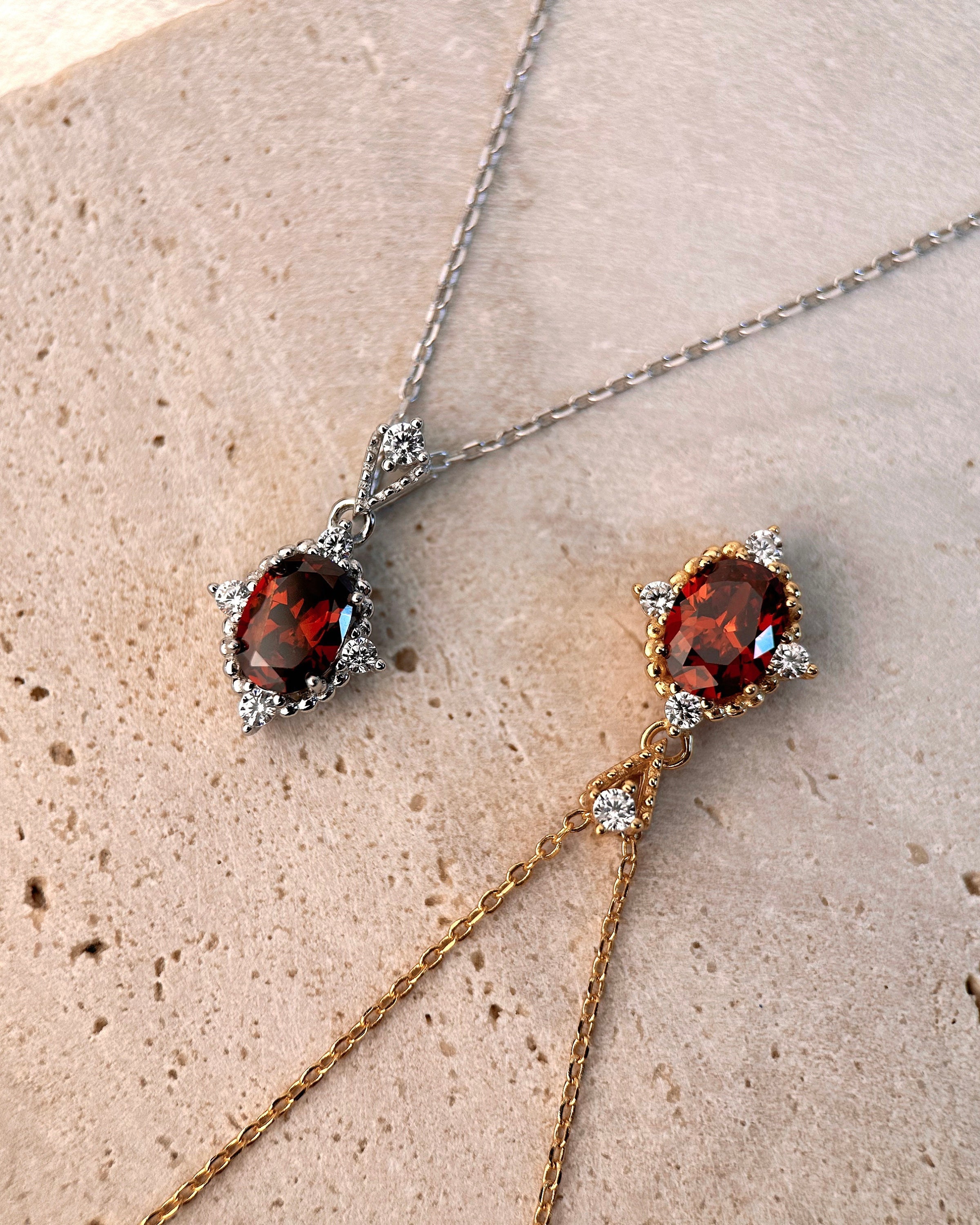 Personalized Ruby Necklace - Perfect for Mother’s Day, 18K Gold Plated 925 Silver, Minimalist Red Gemstone Pendant, Oval Garnet Jewelry