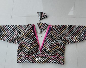 Sequin Saree Blouse: Black V-Neck Party Choli