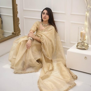 Premium bnarsi Soft Tissue silk Saree with Border Lace Collection, golden banarsi South Indian saree collection
