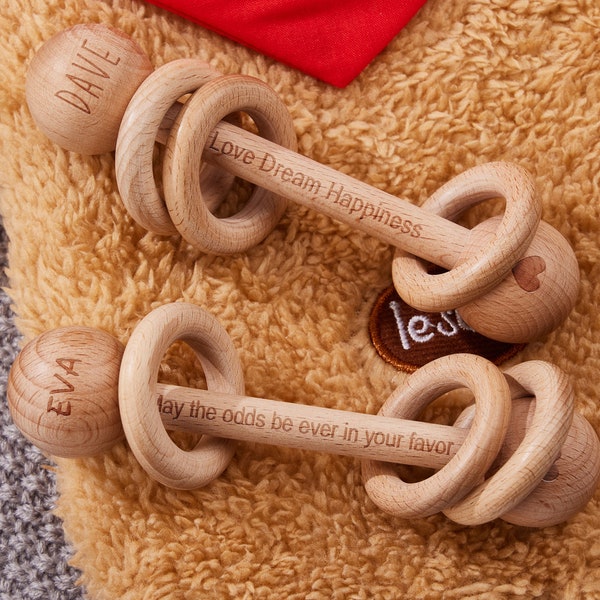 Wooden Baby Rattle Etsy