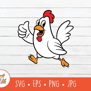 Poulet SVG, Clipart de poulet de dessin animé, vecteur Pouce en l'air coupe fichier pour Cricut, PNG, EPS, téléchargement numérique instantané