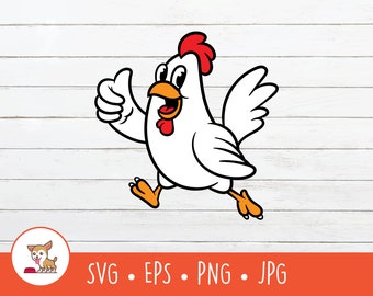 Chicken SVG, Cartoon Chicken Clipart, Vector Chicken Thumbs Up Cut File For Cricut, PNG, EPS, Instant Digital Download