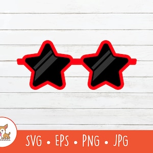 Star Glasses Clipart, Star Glasses SVG, Vector Star Shaped Glasses Cut File For Cricut, PNG, EPS, Instant Digital Download