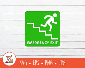 Emergency Exit Sign Clipart, Emergency Exit Sign SVG, Vector Emergency Exit Symbol Cut File For Cricut, PNG, EPS, Digital Download