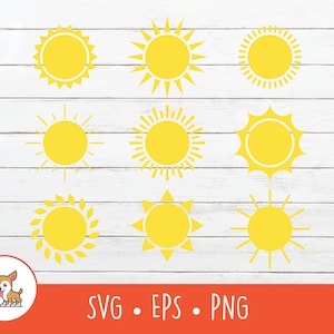 Sun SVG, Sun Clipart Bundle, Vector Sun Cut File For Cricut, PNG, EPS, Instant Digital Download