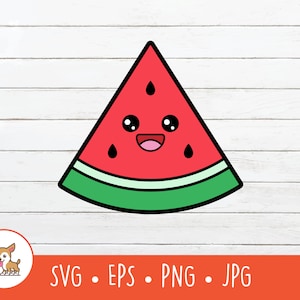 Kawaii Watermelon SVG, Wektorowy Arbuz Clipart, Uroczy Plik Cięcia Arbuza Dla Cricut, PNG, EPS, Natychmiastowe Pobieranie Cyfrowe