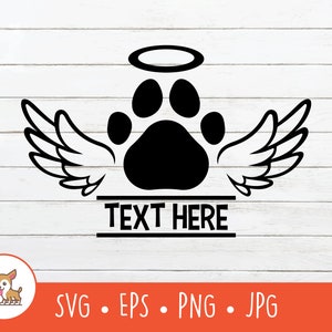 Pet Memorial SVG, Paw Print Clipart, Vector Paw Print met vleugels gesneden bestand voor Cricut, PNG, EPS, Instant Digitale Download