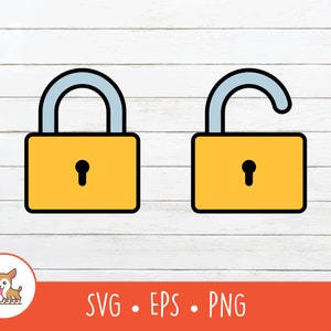 Clipart de bloqueio de desenho animado, bloqueio SVG, arquivo de corte de bloqueio de vetor para Cricut, PNG, EPS, download digital instantâneo