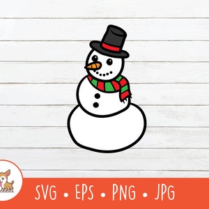 漫画雪だるまクリップアート、雪だるま SVG、Cricut 用ベクター雪だるまカット ファイル、PNG、EPS、インスタント デジタル ダウンロード