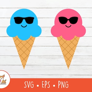 Helado con gafas de sol SVG, Clipart de helado, Helado vectorial con gafas de sol Archivo de corte, PNG, EPS, Descarga digital instantánea