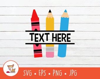 Crayon Pencil Colored Pencil SVG, Art Supplies Name Frame, Crayon Clipart, Colored Pencil Cut File for Cricut, PNG, EPS, Digital Download