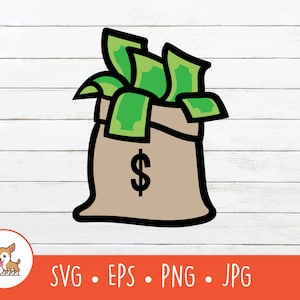 Cartoon Bag of Money Clipart, Vector Money SVG, Money Bag Cut File For Cricut, PNG, EPS, Instant Digital Download