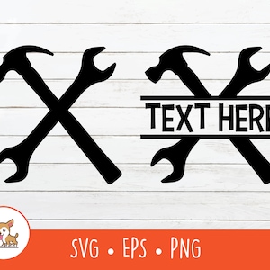Hammer and Wrench SVG, Split Wrench and Hammer Name Frame, Wrench and Hammer Clipart, Wrench Cut File For Cricut, PNG, JPG, Digital Download