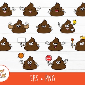 Poop Clipart, Vector Poop Bundle, Cartoon Poop Character, Poop Mascot, PNG, EPS, Instant Digital Download