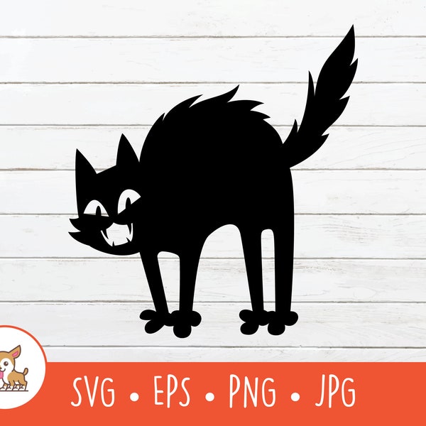 Black Cat SVG, Vector Black Cat Clipart, Scared Black Cat Cut File For Cricut, PNG, EPS, Instant Digital Download