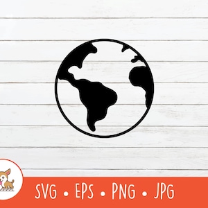 Globe SVG, Globe Clipart, Vector Planet Earth Cut File For Cricut, PNG, EPS, Instant Digital Download