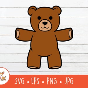 Teddy Bear Clipart, Vector Teddy Bear SVG, Brown Bear Cut File For Cricut, PNG, EPS, Instant Digital Download