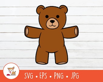 Teddy Bear Clipart, Vector Teddy Bear SVG, Brown Bear Cut File For Cricut, PNG, EPS, Instant Digital Download