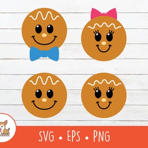 Gingerbread SVG, Gingerbread Face Clipart, Gingerbread Boy y Gingerbread Girl Cut File, PNG, EPS, descarga digital instantánea