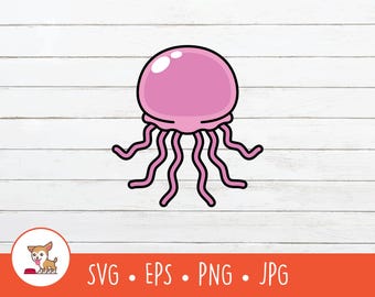Cartoon Jellyfish Clipart, Jellyfish SVG, Vector Jellyfish Cut File For Cricut, PNG, EPS, Instant Digital Download