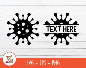 Virus SVG, marco con nombre de virus dividido, imágenes prediseñadas de virus vectoriales, archivo de corte de bacterias para Cricut, PNG, EPS, descarga digital instantánea