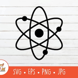 Atom SVG、ベクター Atom クリップアート、Cricut 用サイエンス カット ファイル、PNG、EPS、インスタント デジタル ダウンロード