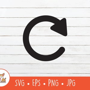 May include: Black and white circular arrow pointing to the left, indicating a refresh or reload action. The arrow is on a white wood background.