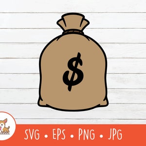 Money Bag Clipart, Vector Money SVG, Bag of Money Cut File per Cricut, PNG, EPS, Download digitale istantaneo