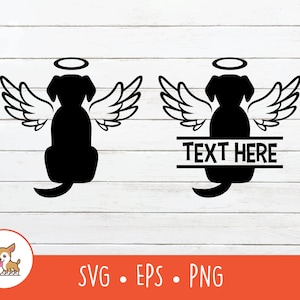 Dog Angel SVG, Split Dog Angel Name Frame, Dog Angel Clipart, Vector Dog With Wings en Halo Cut File, PNG, EPS, Instant Digital Download