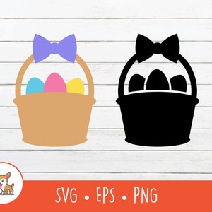 Cesto di Pasqua SVG, Clipart del cestino dell'uovo di Pasqua, File di taglio delle uova di Pasqua vettoriali per Cricut, PNG, EPS, Download digitale istantaneo