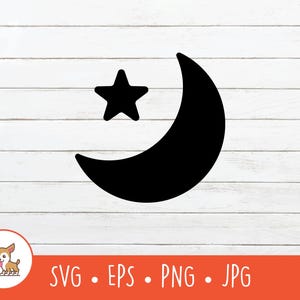 Croissant de lune et étoile SVG, croissant de lune et étoile des cliparts, vecteur lune et étoile couper fichier pour Cricut, PNG, EPS, téléchargement numérique instantané