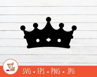 May include: A black silhouette of a crown with five points on a white wood background.