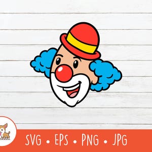 Imágenes prediseñadas de payaso de dibujos animados, SVG de payaso, archivo de corte de payaso vectorial para Cricut, PNG, EPS, descarga digital instantánea